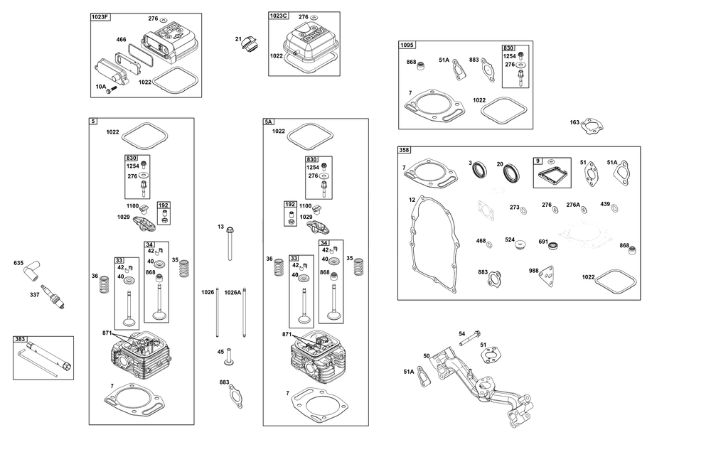 Cylinder Head Group Diagram and Parts List for 356447-0711-G1 200000 - 399999 Briggs and Stratton Engine
